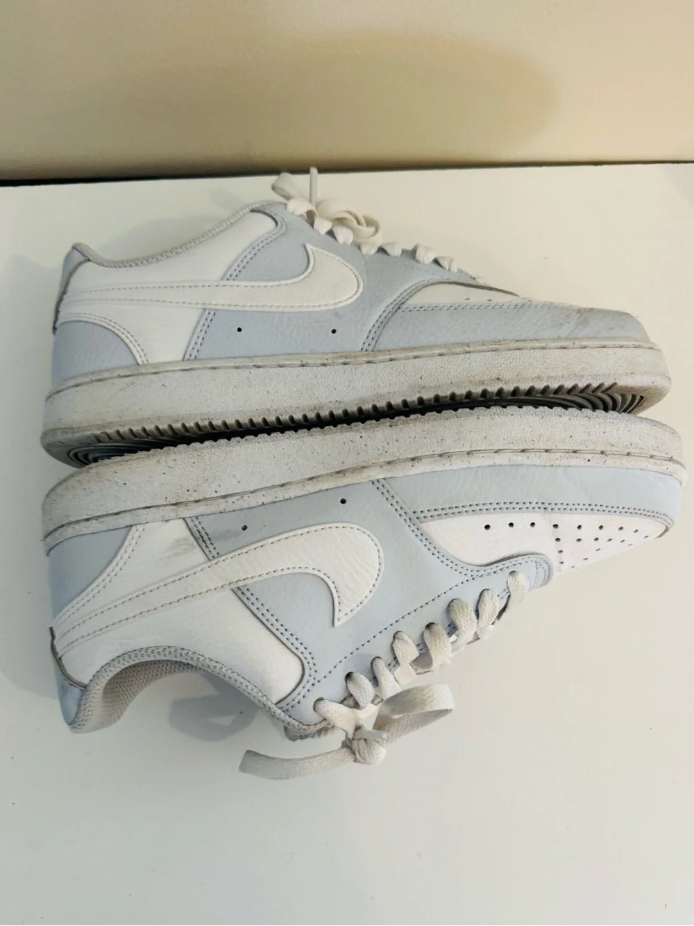 Nike Women's Court Vision Low Sneaker  Low Top Sneakers in White and Light Blue